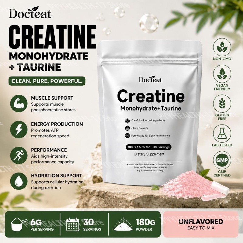 Creatine Monohydrate Powder - Docteat Creatine Monohydrate+Taurine Powder for ATP