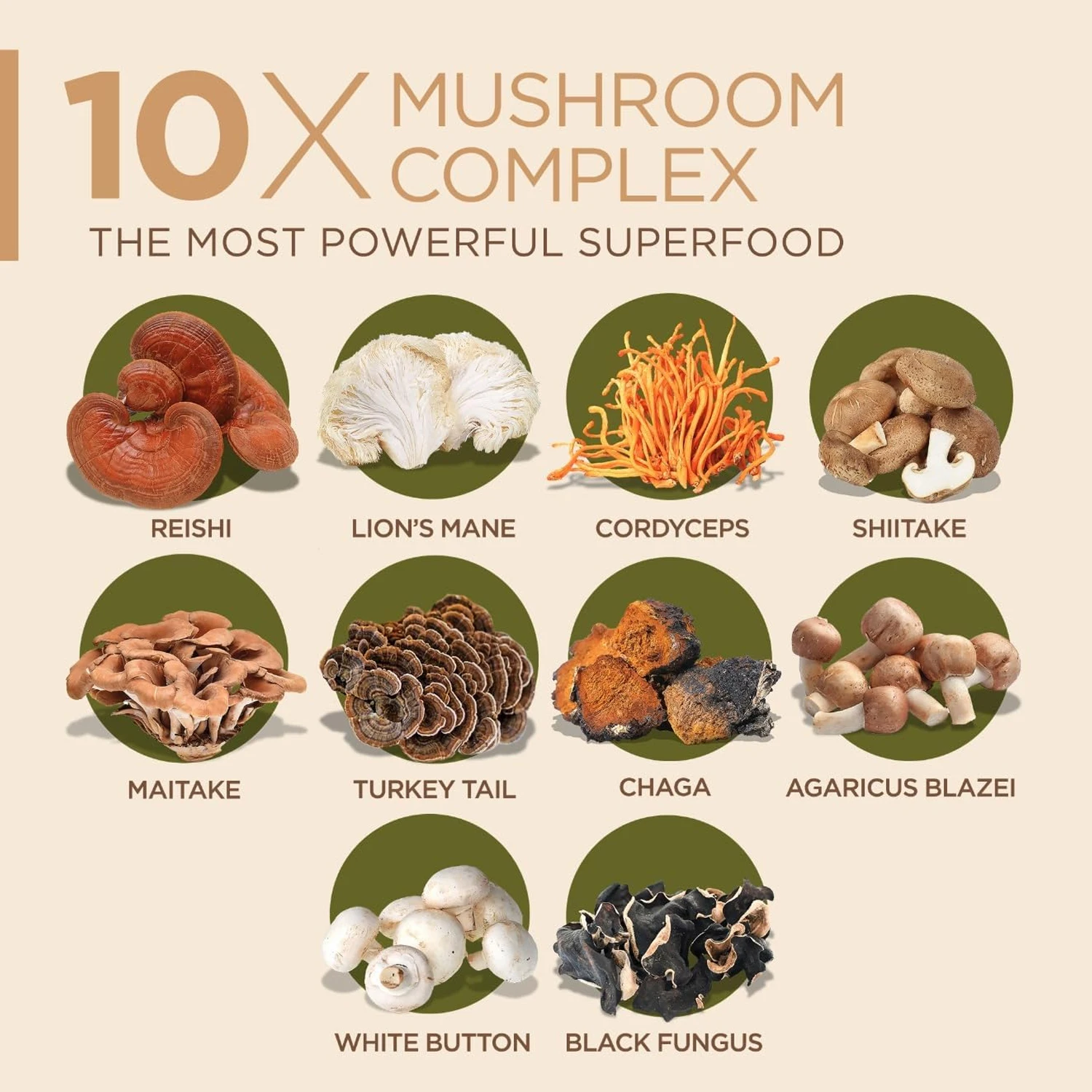 10x Mushroom Complex Capsules  - огляд і ціна Lion Mane Mushroom
