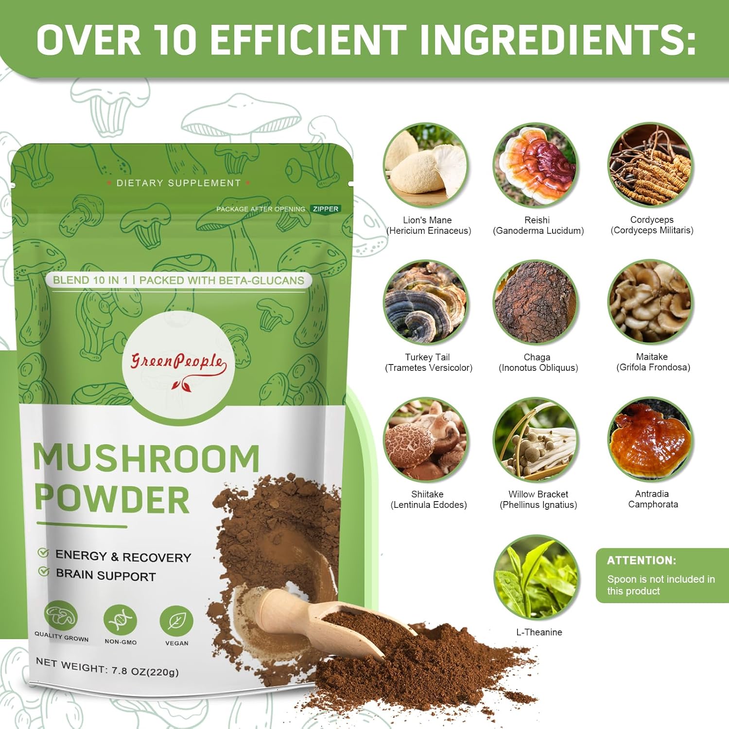 GREENPEOPLE 10-in-1 Mushrooms  - огляд і ціна Lion Mane Mushroom