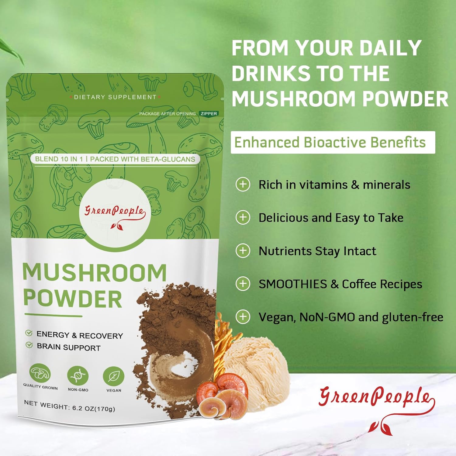 GREENPEOPLE 10-in-1 Mushrooms  - огляд і ціна Lion Mane Mushroom